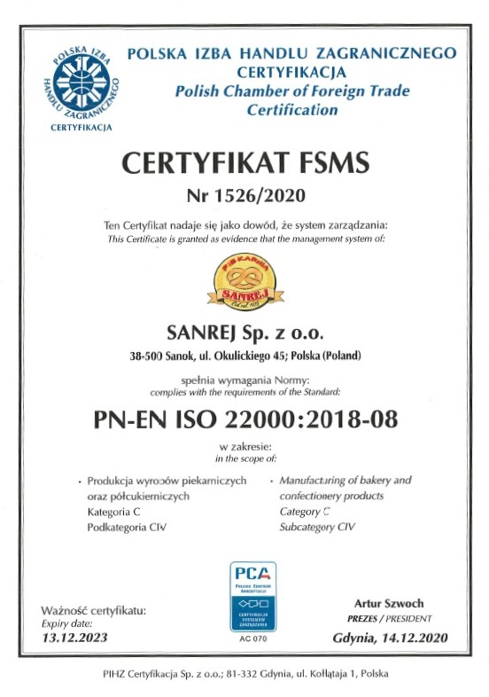 Certyfikat FSMS Nr 1526/2020